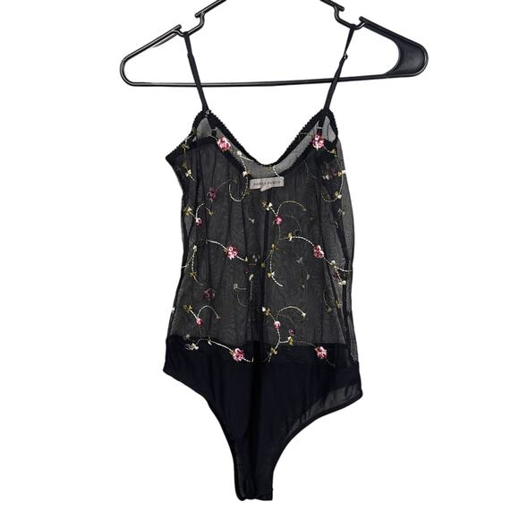 Sheer Bodysuit Embroidered Floral Adjustable Straps SZ S Whimsygoth Cottagecore - Picture 1 of 6